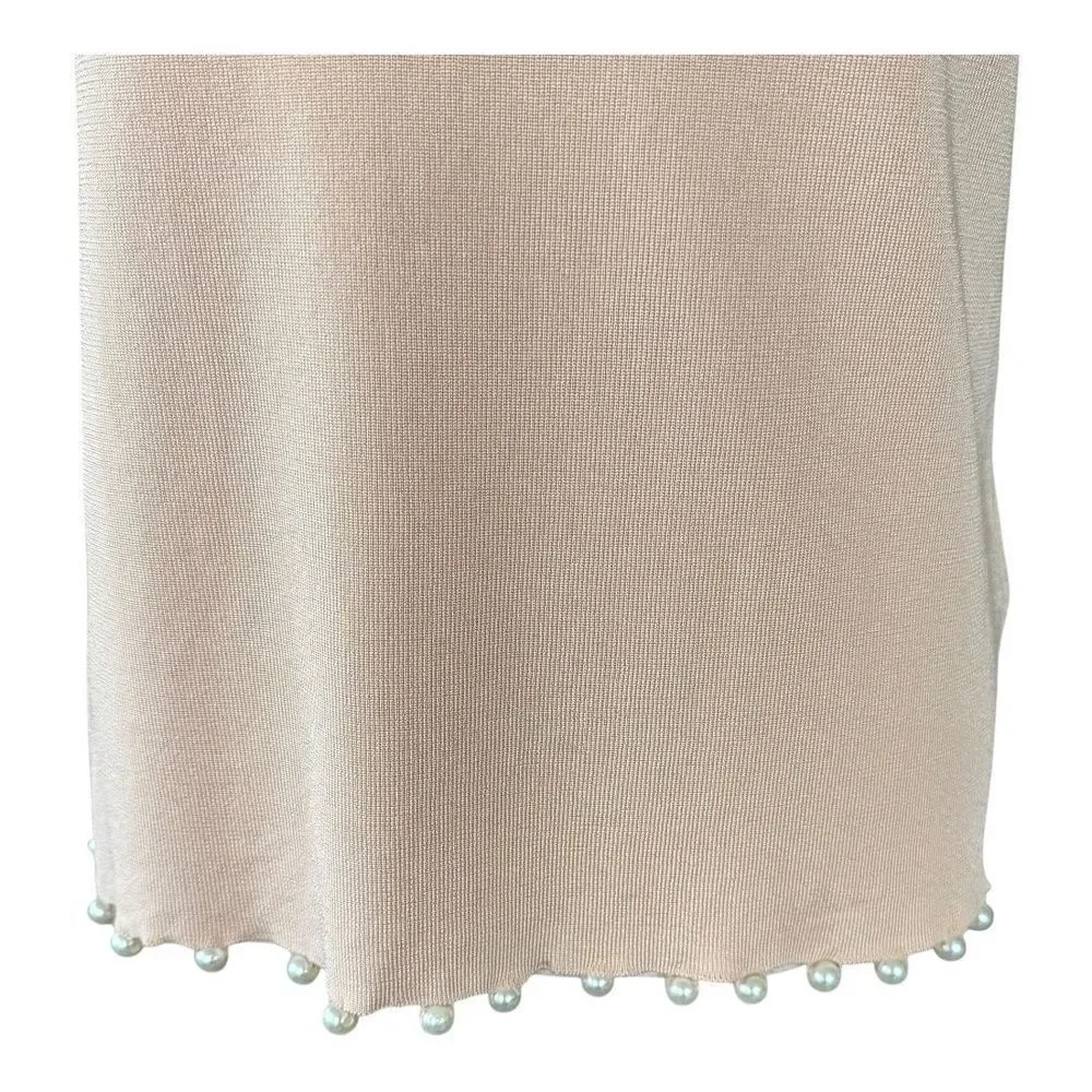 NWT Zara Knit Pink Ribbed Embellished Spaghetti Strap Camisole Top Womens M